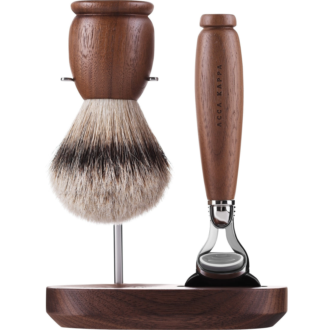 Acca Kappa Shaving Set in noce verniciato e metallo cromato — Набор для бритья