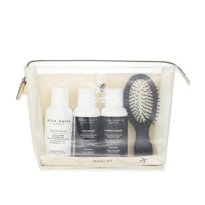 Set da viaggio Acca Kappa White Moss (sh/100ml + sh/gel/100ml cond/100ml + brush + pounch)