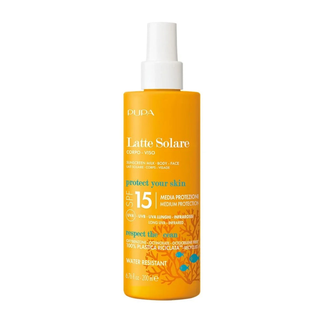 Pupa Sunscreen Milk Αντηλιακό γαλάκτωμα προσώπου και σώματος μέτριας προστασίας SPF 15 200 ml