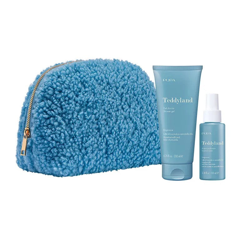 Pupa Teddyland Hazelnat Milk and Blue Chamomile Σετ σπρέι 100 ml, αφρόλουτρο τζελ 200 ml, τσάντα
