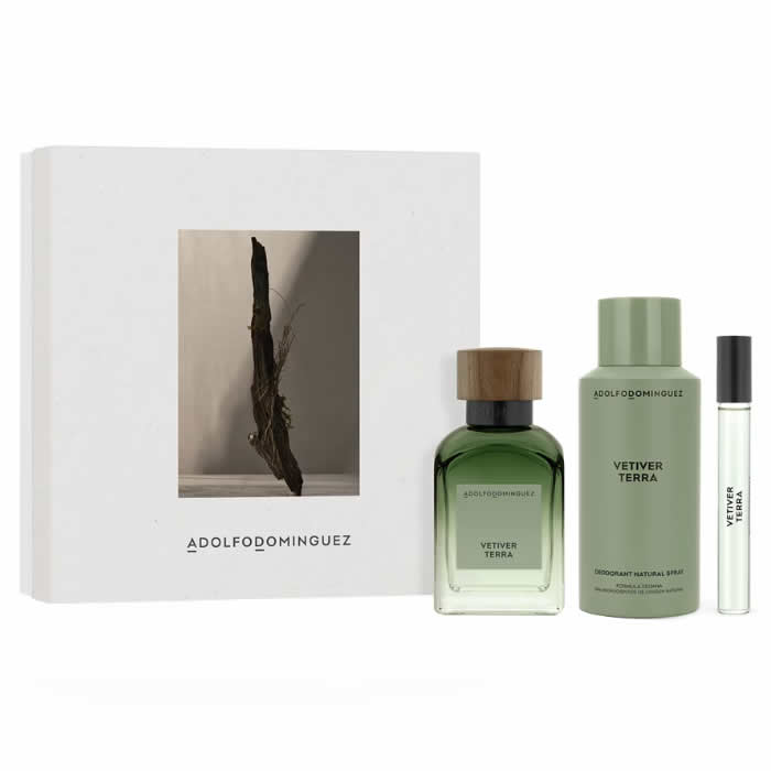 Adolfo Dominguez Vetiver Terra Eau de Parfum Herren 120 ml Set mit 3 Stück