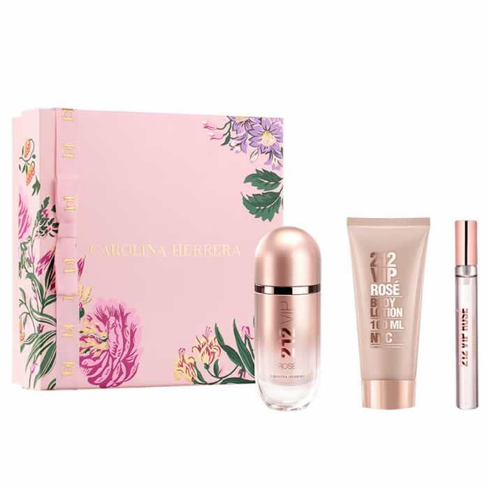 Carolina Herrera 212 Vip Rose Eau De Parfume Spray 80ml Sada 3 kusů pro ženy