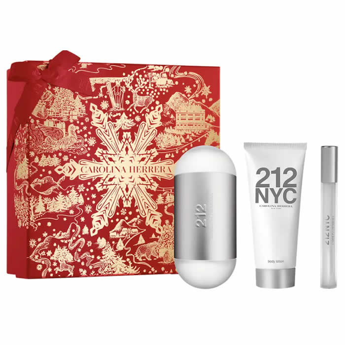 Carolina Herrera 212 Nyc Eau De Toilette Spray 100ml Set 3 Pezzi