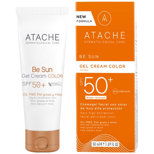 Gel solare antietà per pelli grasse e miste Atache Be Sun Gel Cream Color SPF50+ 50 ml