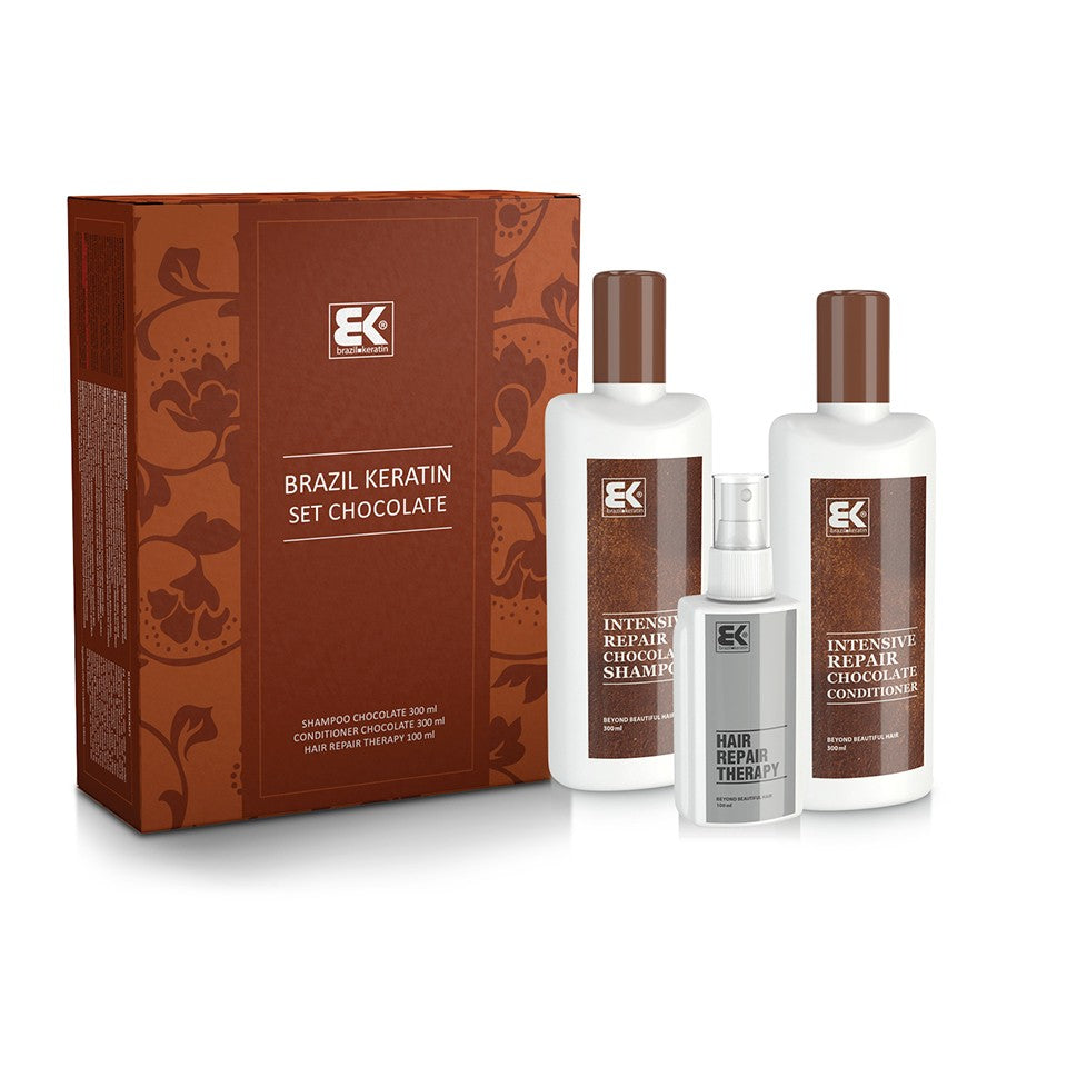 Brazil Keratin Intensive Riparatore Cioccolato (Shampoo 300 ml + Conditioner 300 ml + Serum 100 ml) — Haarreparatur-Set