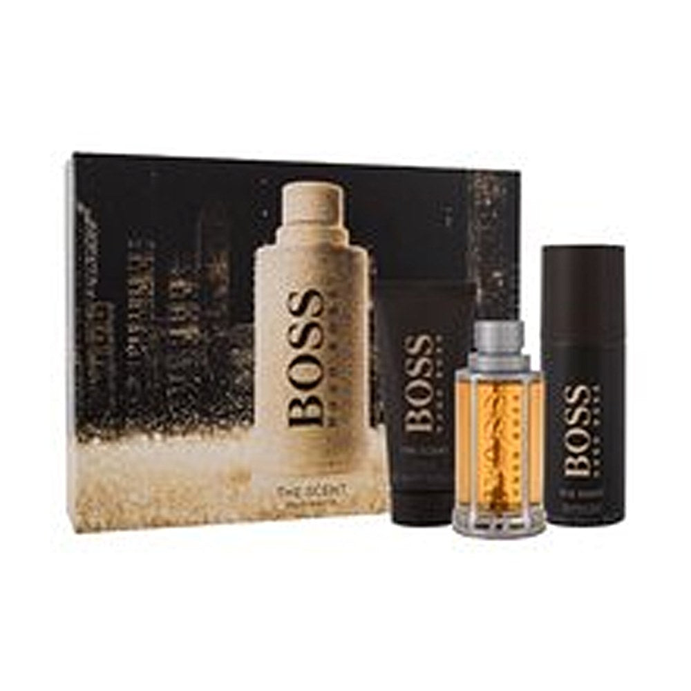Hugo boss مجموعة ذا سينت مكونة من عطر او دي تواليت للرجال 100 مل، مزيل عرق 150 مل وجل استحمام 100 مل