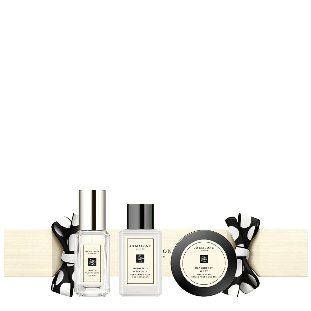 Jo Malone Cracker natalizio Wood Sage &amp; Sea Salt Cologne da 9ml Lime Basil &amp; Mandarin Crema Mani da 15ml English Pear &amp; Freesia Gel Doccia da 30ml