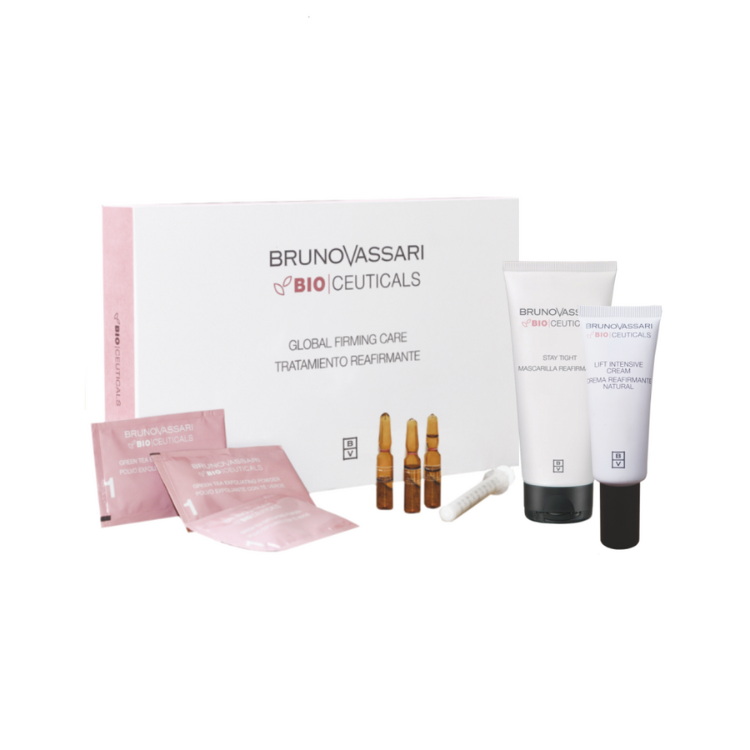 Set Bruno Vassari: Polvere esfoliante al tè verde Bio Ceuticals x3 pezzi + Fiale di trattamento alla vitamina C Bio Ceuticals per donna x3 pz + Maschera crema Stay Tight Bio Ceuticals + Crema Lift Intensive Bio Ceuticals