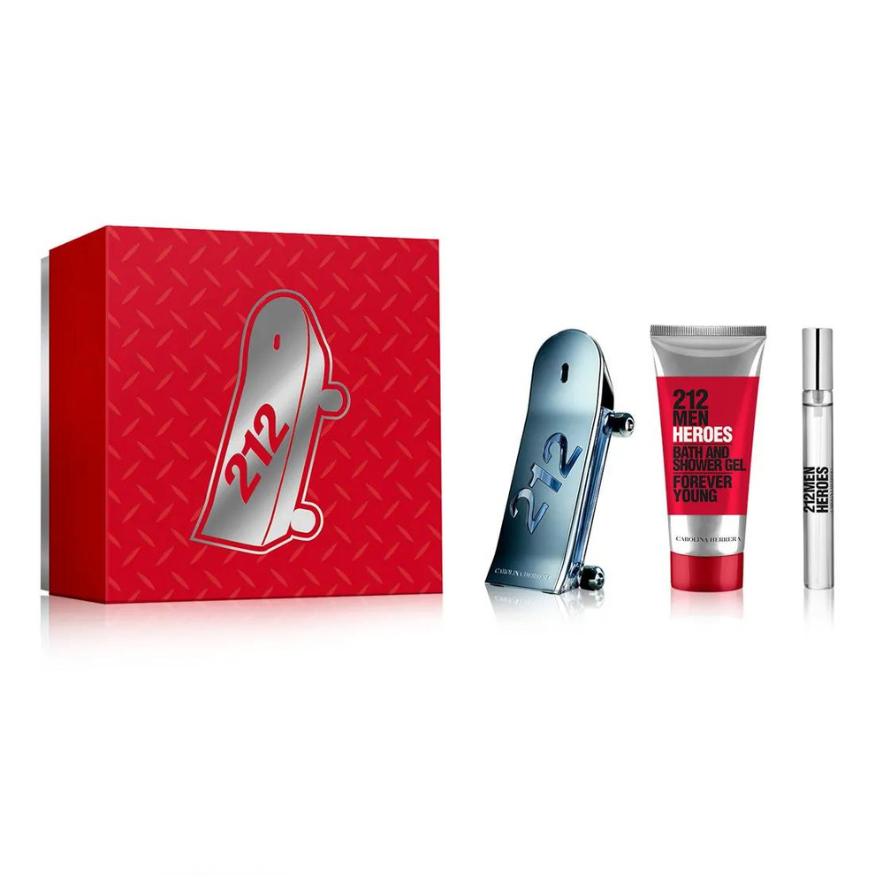 Carolina Herrera 212 Men Heroes 100 ml sprchový gel + toaletní voda pro muže 10 ml + toaletní voda pro muže 90 ml