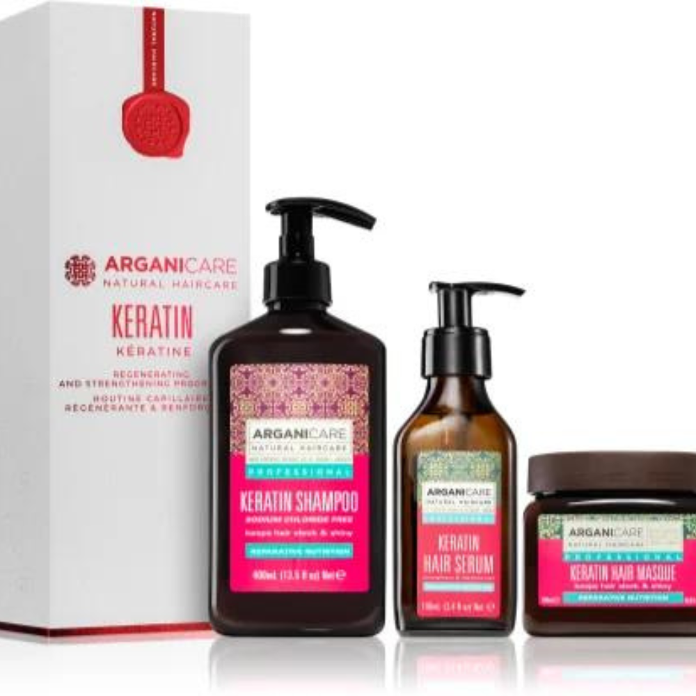 Sett med Arganicare keratin regenererende og styrkende programmer