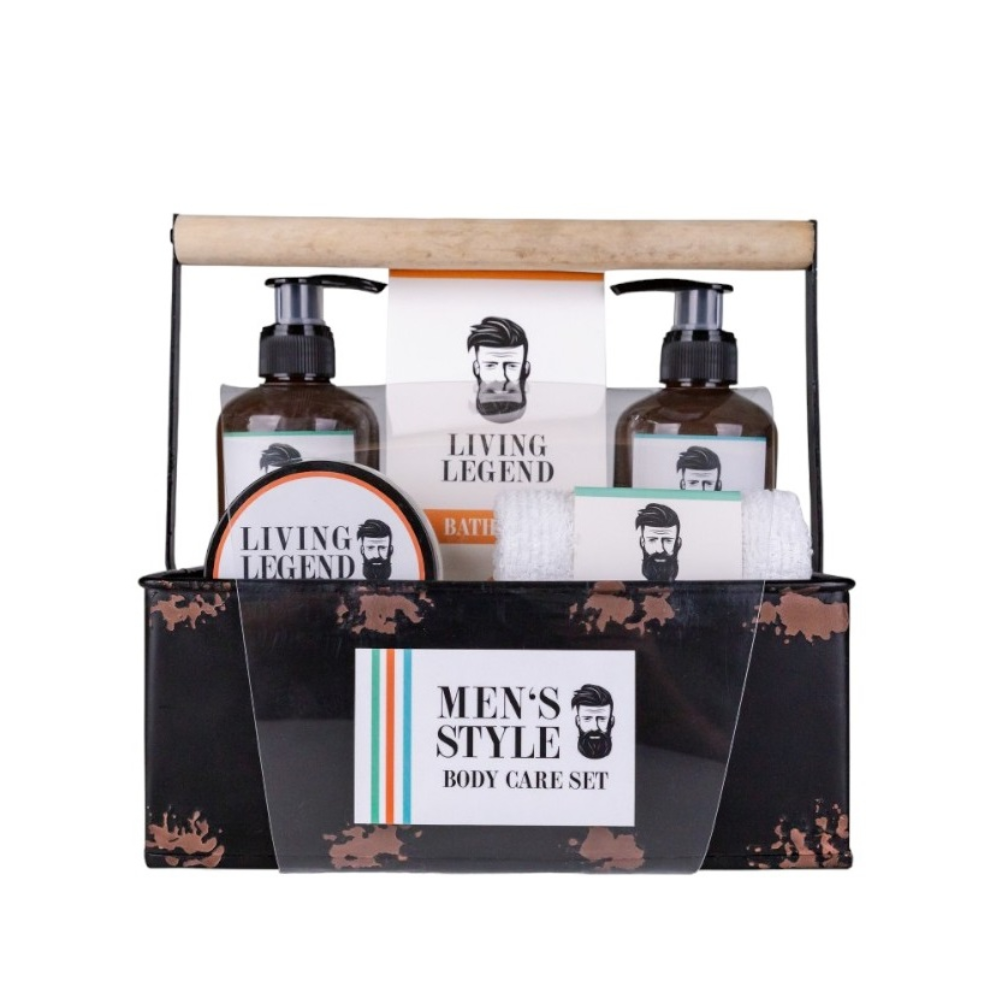 Accentra Style Homme - Coffret cadeau de soins de salle de bain dans un panier en métal avec poignée