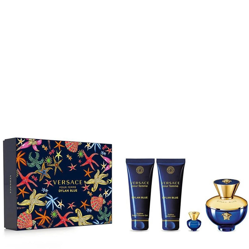 Versace Dylan Blue damescadeauset EDP 100ml, bodylotion 100ml, douchegel 100ml en miniatuur EDP 5ml