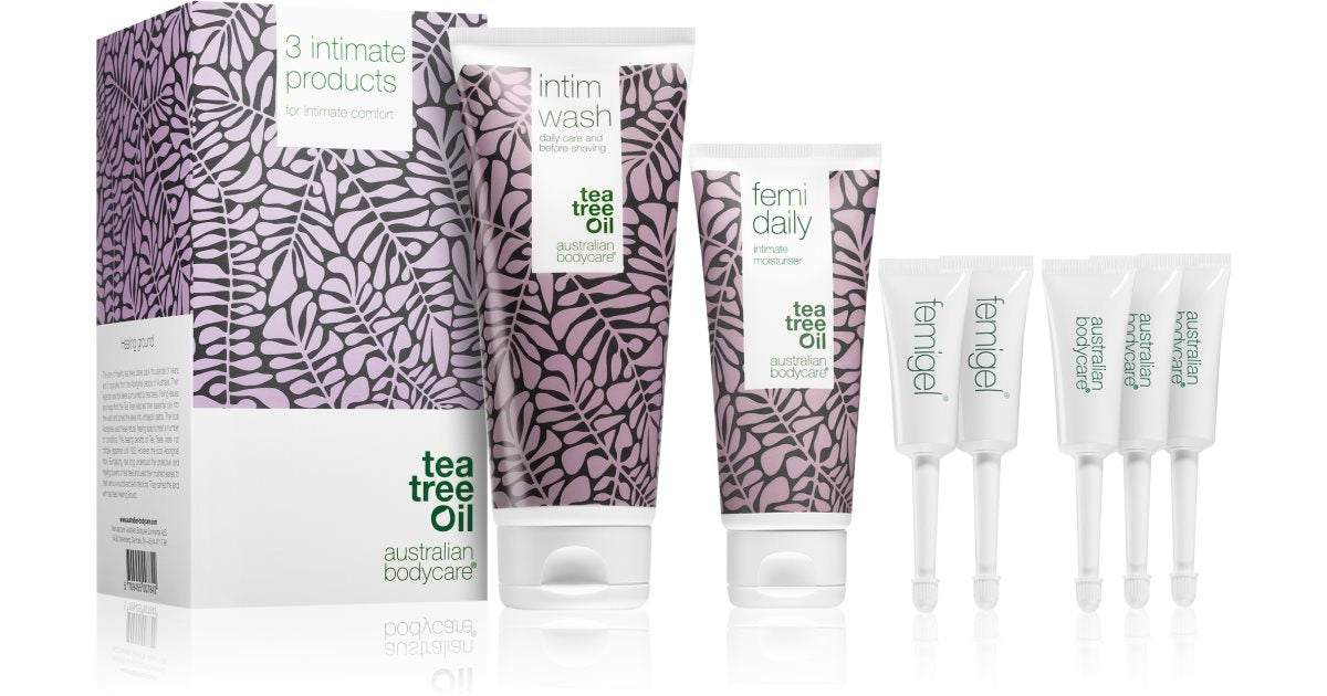 Australian Bodycare 3 Intimate Products set (för intim hygien) delikat rengöringsgel för intim hygien 200 ml + gel för privata delar 100 ml + gel för intim hygien med lugnande effekt 5x7 ml