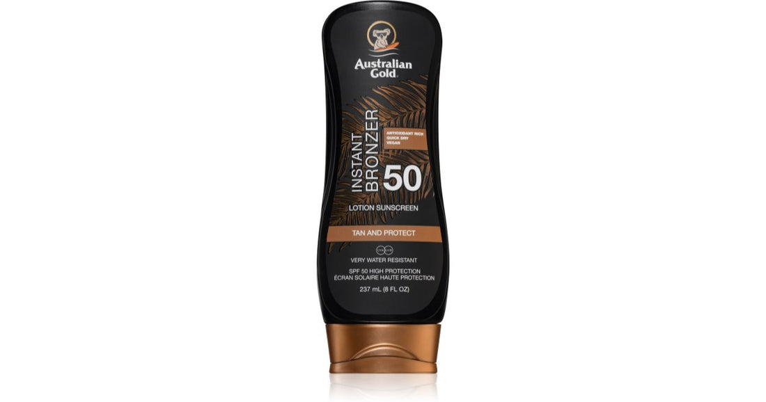 Australian Gold Lotion mit Bräunungsschutzbehandlung gegen Sonnenstrahlen mit Bräunungsfaktor 50, 237 ml