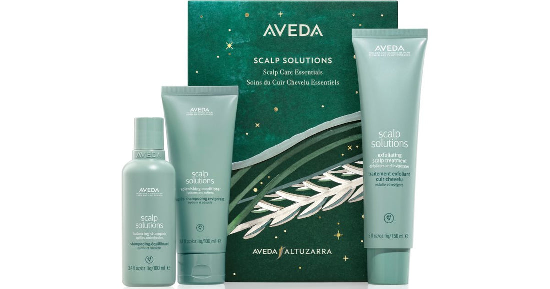 Aveda علبة هدايا Holiday Scalp Solutions Exfoliating Essentials للشعر الخالي من الكثافة 3 قطع