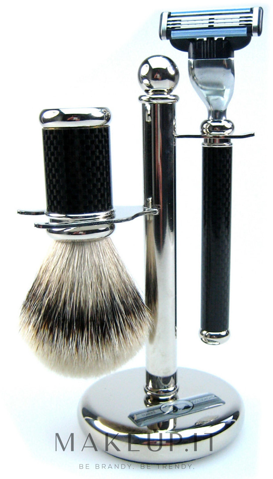 Set da barba Golddachs Fine Badger, Mach3 Metal Chrome Handle (sh/brush + razor + stand)