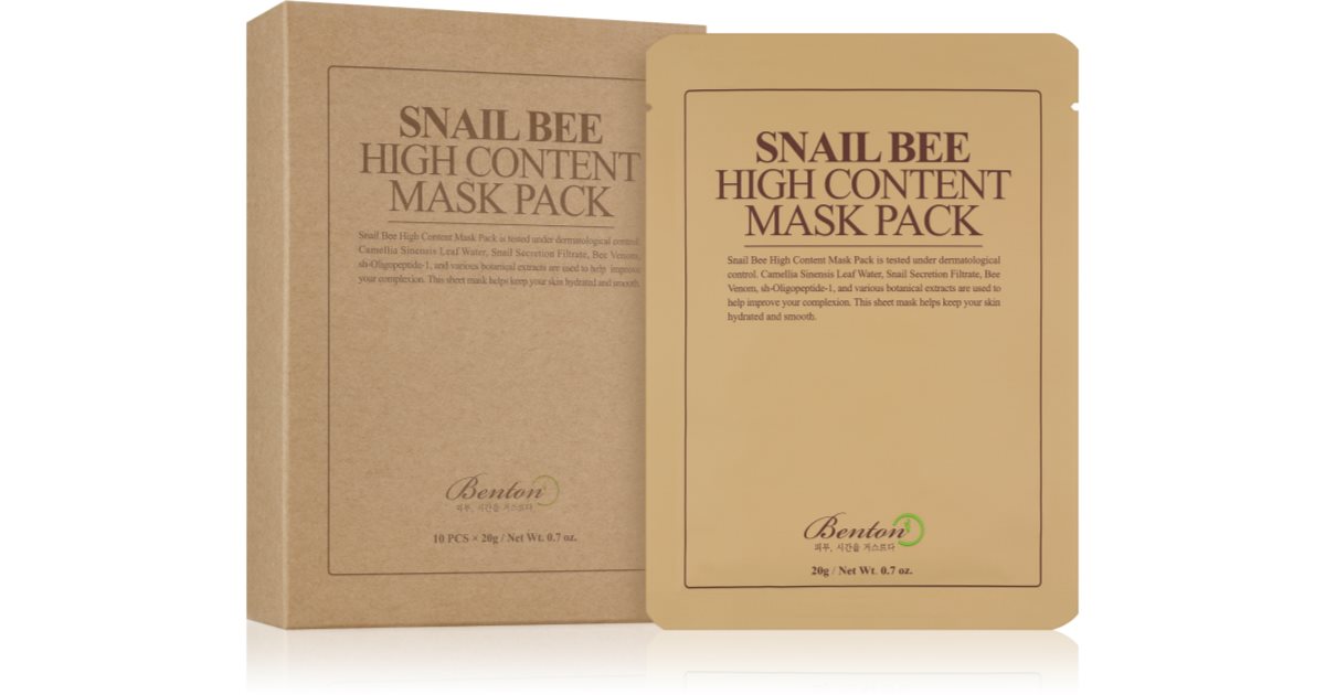 Benton Snail Bee maschera in tessuto per trattamento completo con estratto di bava di lumaca 10 × 20 g