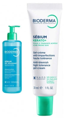 Bioderma Sébium Routine Gel schiumogeno detergente purificante 400 ml + Kerato+ Gel-crema anti-imperfezioni 30 ml — Gel detergente e gel-crema viso