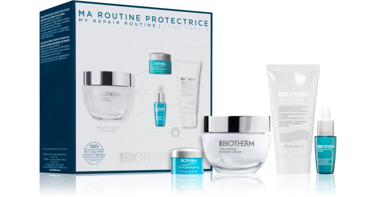 Biotherm Eau Pure damesett Cera Repair Barrier Face dagkrem 50 ml + Cera Repair Crema to Foam Cleanse + Life Plankton Elixir 7 ml + Life Plankton Eye Regenerating eye cream 5 ml