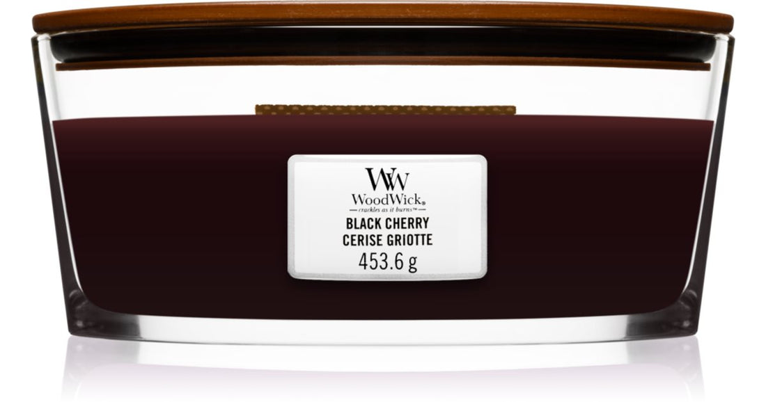 Woodwick Black Cherry candela profumata con stoppino in legno (hearthwick) 453 g