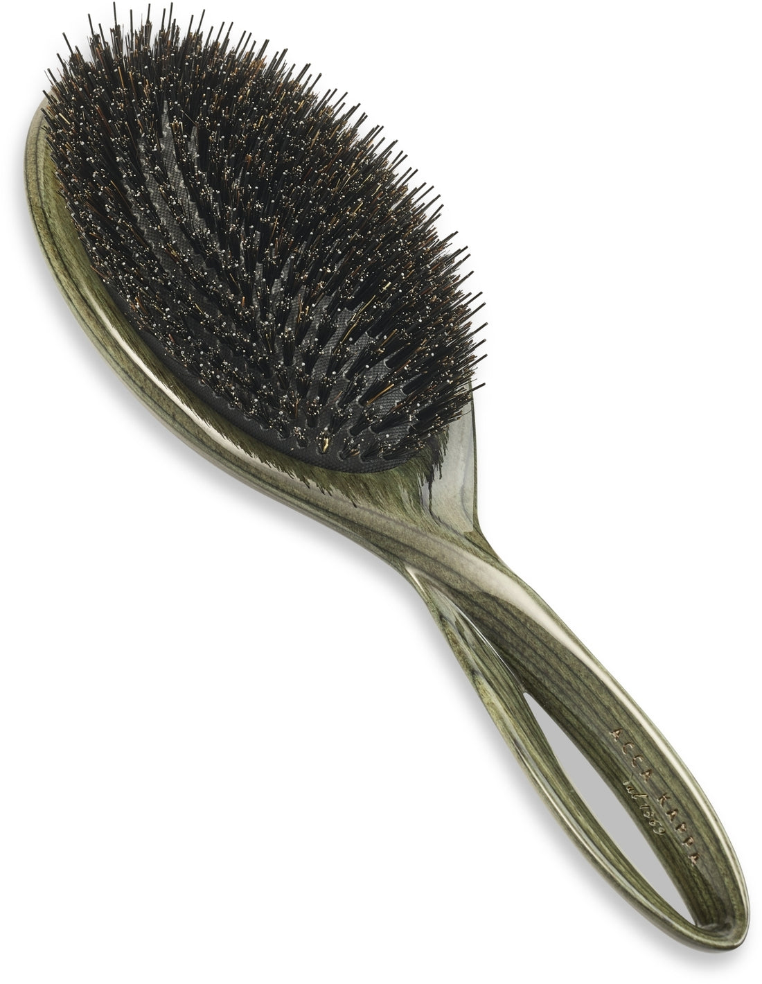 Spazzola per capelli con setole naturali e manico in legno laccato, verde Acca Kappa Infinito Brush