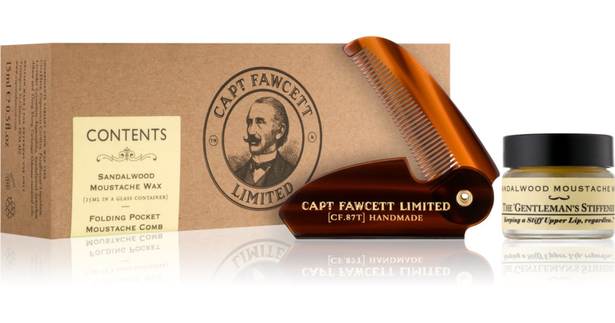 Captain Fawcett Begrenset gaveeske (for skjegg) bartevoks 15 ml + sammenleggbar bartekam 1 stk