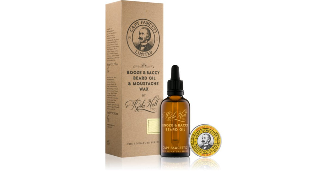 Captain Fawcett Ricki Halls gavepakke (til skæg) moustachevoks 15 ml + skægolie 50 ml