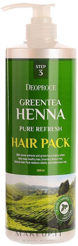 Maschera per capelli al tè verde e henné Deoproce Green Tea Henna Pure Refresh Hair Pack 1000 ml
