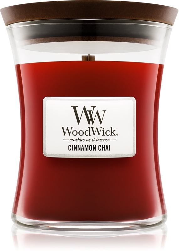 Woodwick Cinnamon Chai candela profumata con stoppino in legno con stoppino in legno 275 g