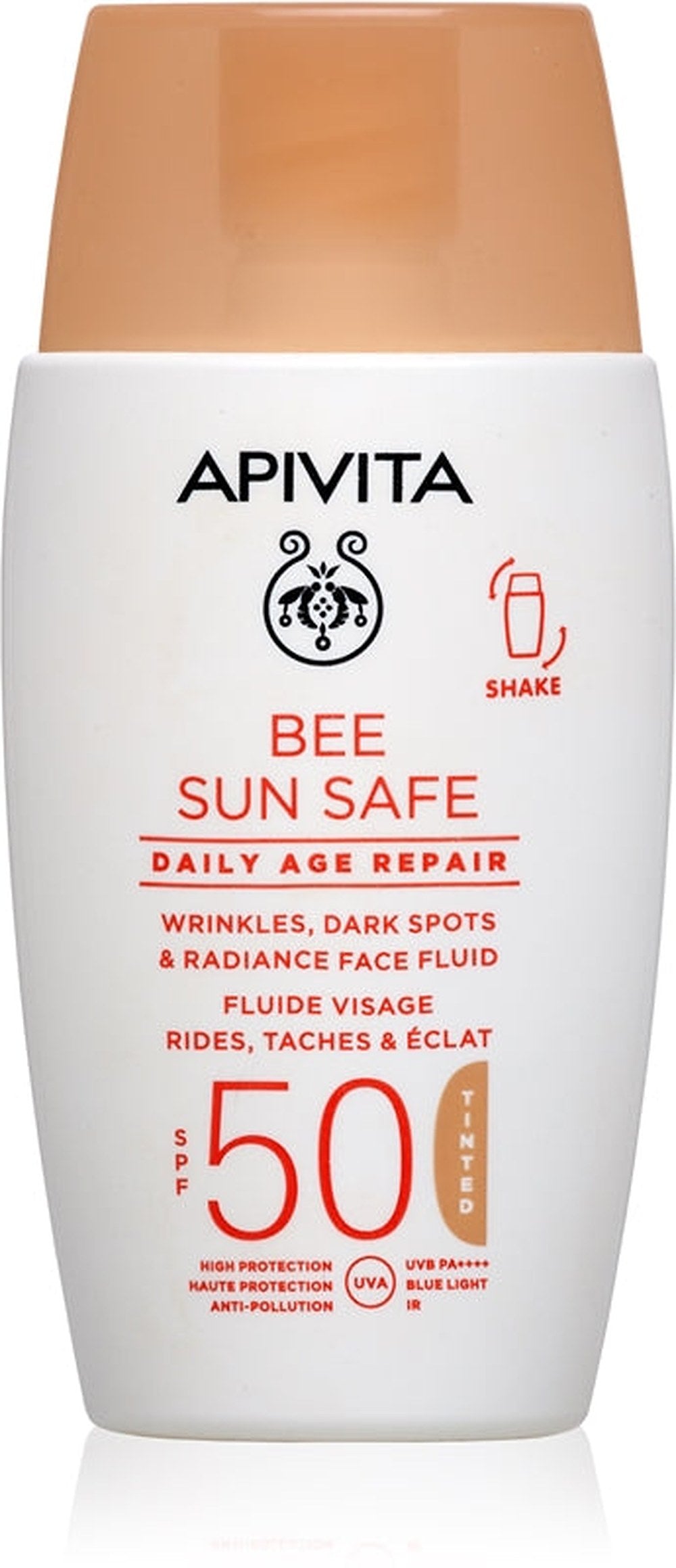 Apivita Bee Sun Safe Daily Age Repair — fluido colorato anti-età SPF 50 50 ml