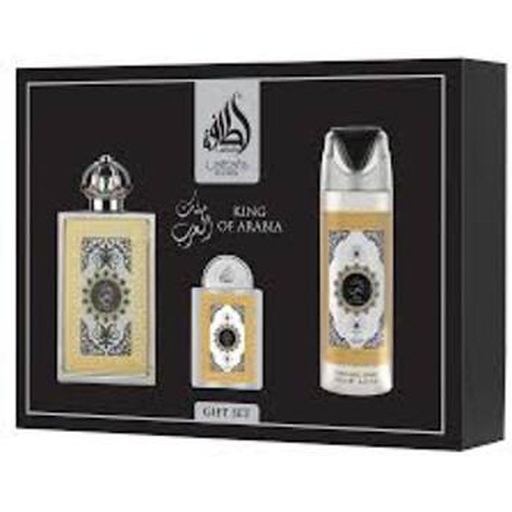 Lattafa perfumes King Of Arabia - ギフトセット EDP 100 ml、デオスプレー 200 ml、EDP 20 ml