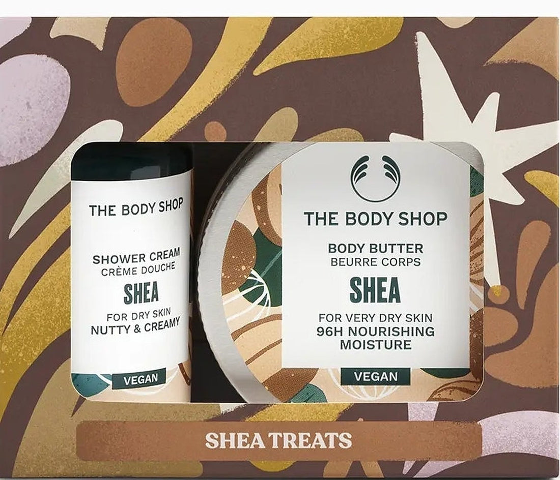The Body Shop Nourish &amp; Flourish Shea Duo — مجموعة جل الاستحمام وزبدة الجسم (60 مل + 50 مل)