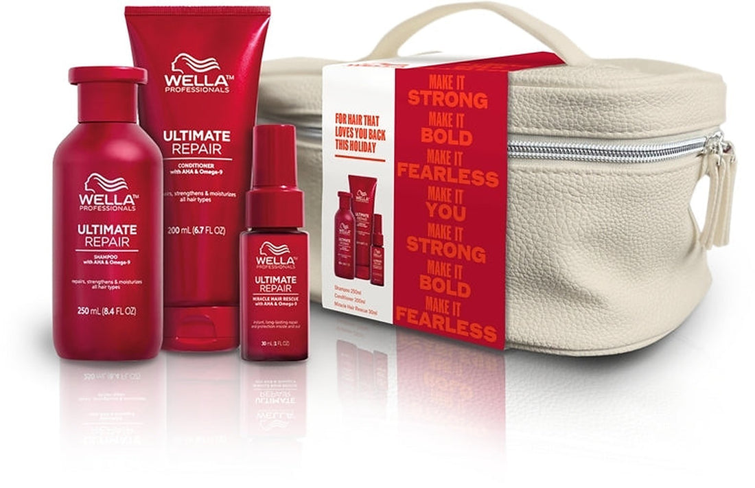 Wella Professionals Ultimate Repair — hårsæt (shampoo 250 ml + balsam 200 ml + serum 30 ml + taske)