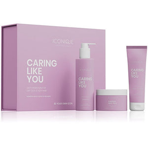 ICONIQUE Professional CARING LIKE YOU Coffret hydratant : Shampoing 250 ml, soin sans rinçage 150 ml, Maschera 200 ml