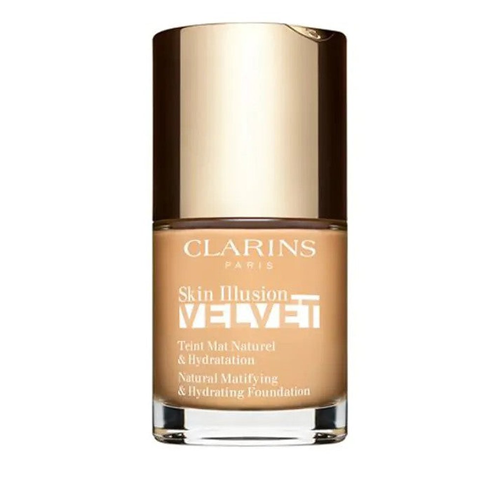 Clarins كريم أساس سائل Skin Illusion Velvet بلمسة نهائية غير لامعة وتأثير مغذي، لون 105N 30 مل