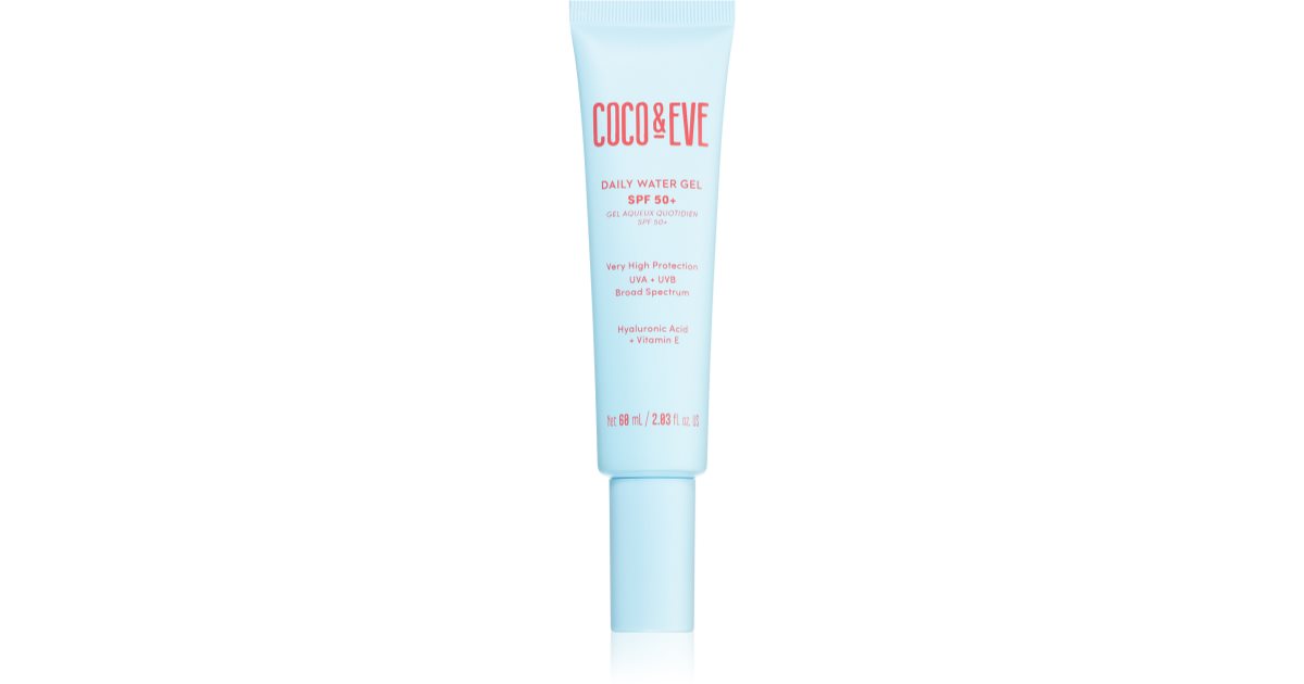 Coco &amp; Eve SPF 50+ Ημερήσια τζελ νερού ελαφριά προστατευτική λοσιόν για το πρόσωπο SPF 50+ 60 ml