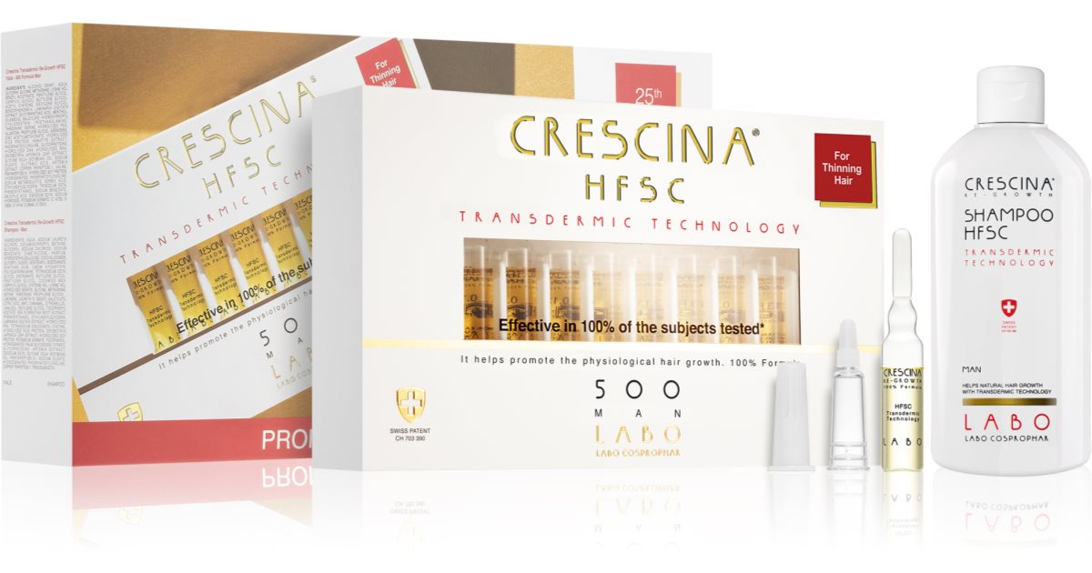 Crescina مجموعة هدايا Transdermic 500 Re-Growth 500 (لتحفيز نمو الشعر) للرجال