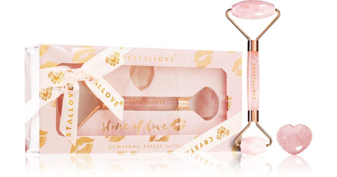 Crystallove Rose Quartz Selflove Set rullo per massaggi per il viso e attrezzi per i massaggi