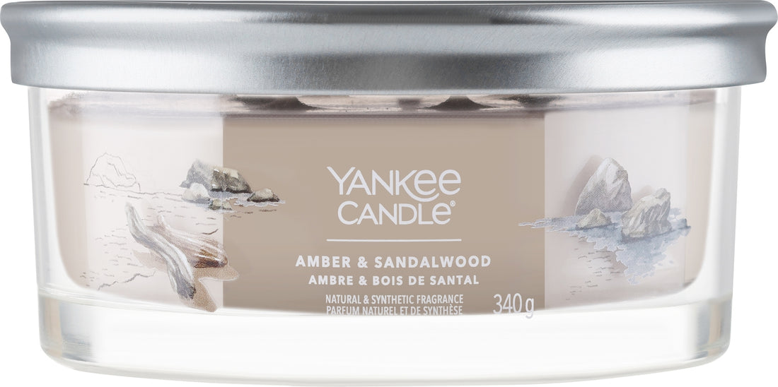 Candela profumata "Amber &amp; Sandalwood", 5 stoppini Yankee Candle Singnature 340 g