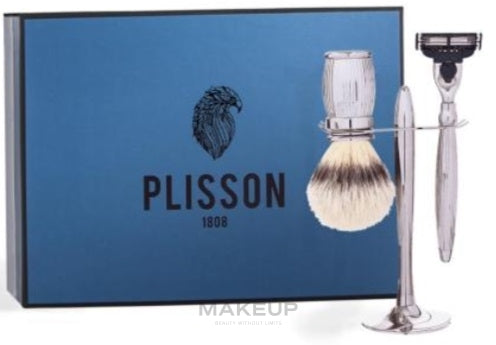 Set Plisson Godroon Silver Finish (shaving/brush/1pc + razor/1pc + stand/1pc)
