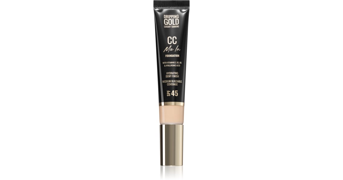 Dripping Gold CC Me In base de maquillaje ligera SPF 45 color 02 Feria 32 ml