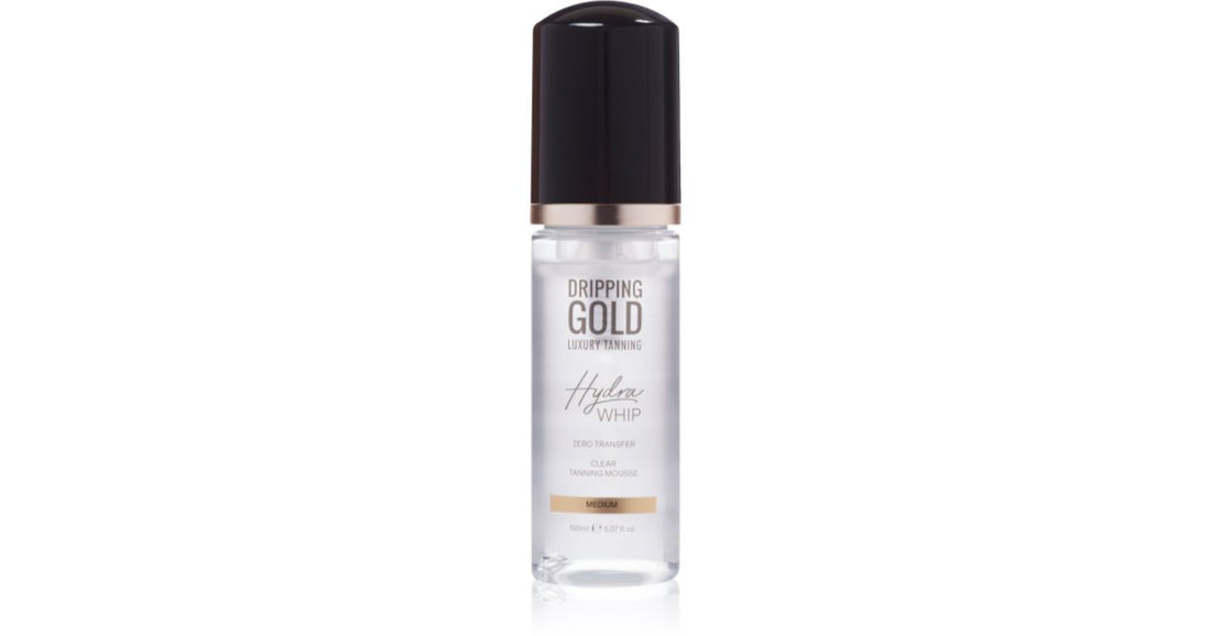 Dripping Gold Luxury Tanning Hydra Whip transparentní samoopalovací pěna na tělo a obličej, barva Medium 150 ml