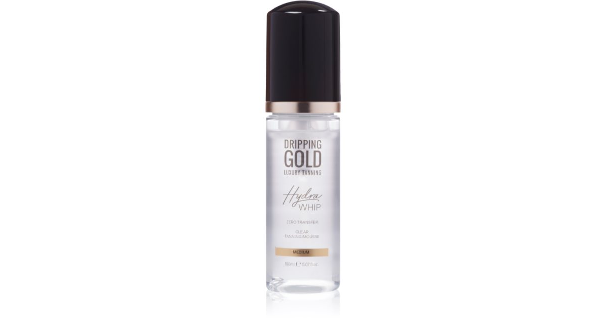 Dripping Gold Luxury Tanning Hydra Whip transparentní samoopalovací pěna na tělo a obličej, barva Medium 150 ml