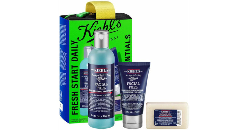 Kiehl's Facial Fuel confezione regalo per uomo gel detergente viso per uomo 250 ml + crema giorno idratante con vitamina C 75 ml + sapone esfoliante delicato corpo 90 g