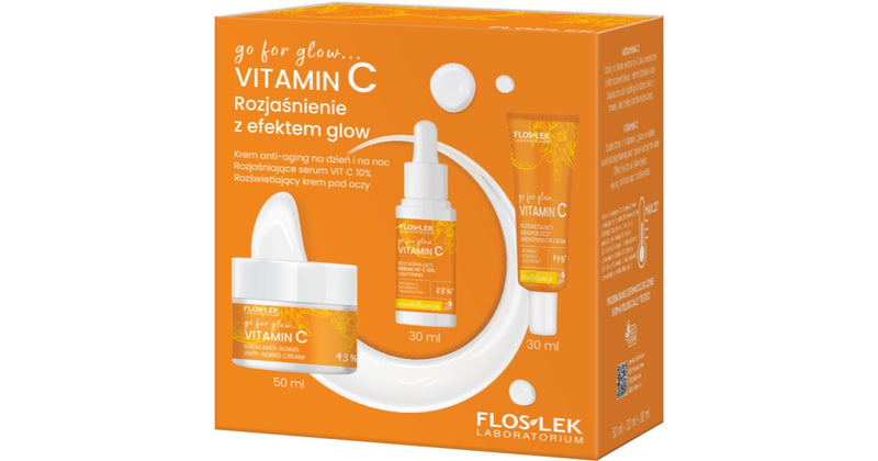 FlosLek Laboratorium Go For Glow Vitamin C Illuminating Gift Set Illuminating Day & Night Cream 50ml + Illuminating Light Eye Cream 30ml + Active Serum 30ml