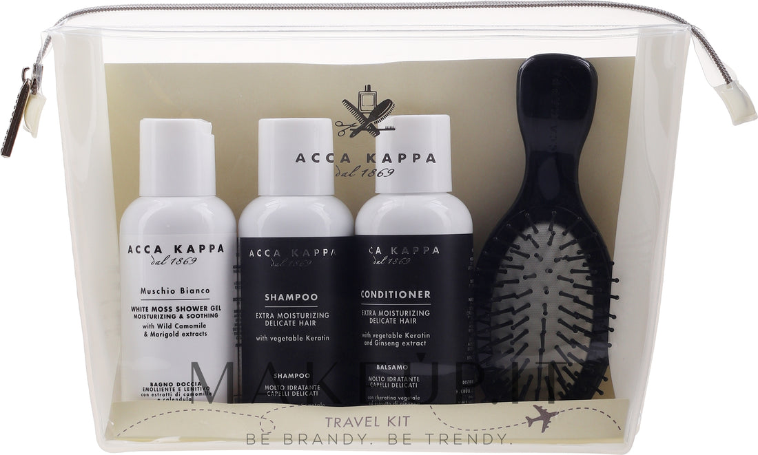 Set da viaggio Acca Kappa White Moss (sh/100ml + sh/gel/100ml cond/100ml + brush + pounch)