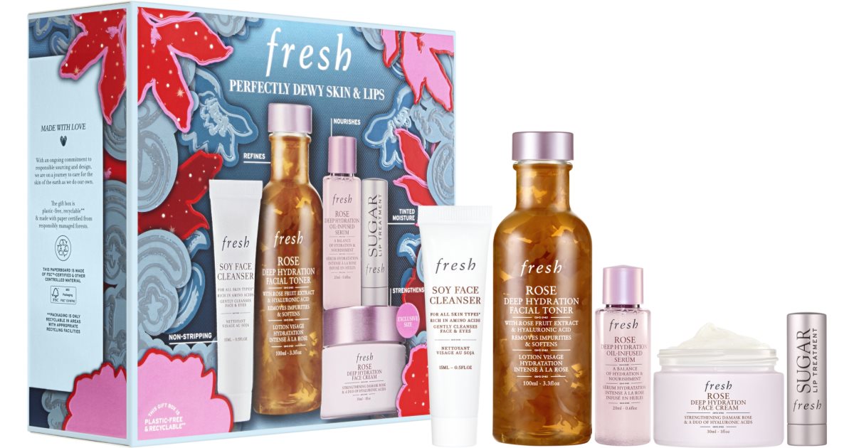 fresh קופסת מתנה של Rose Perfect Dewy Skin &amp; Lips Fresh סויה