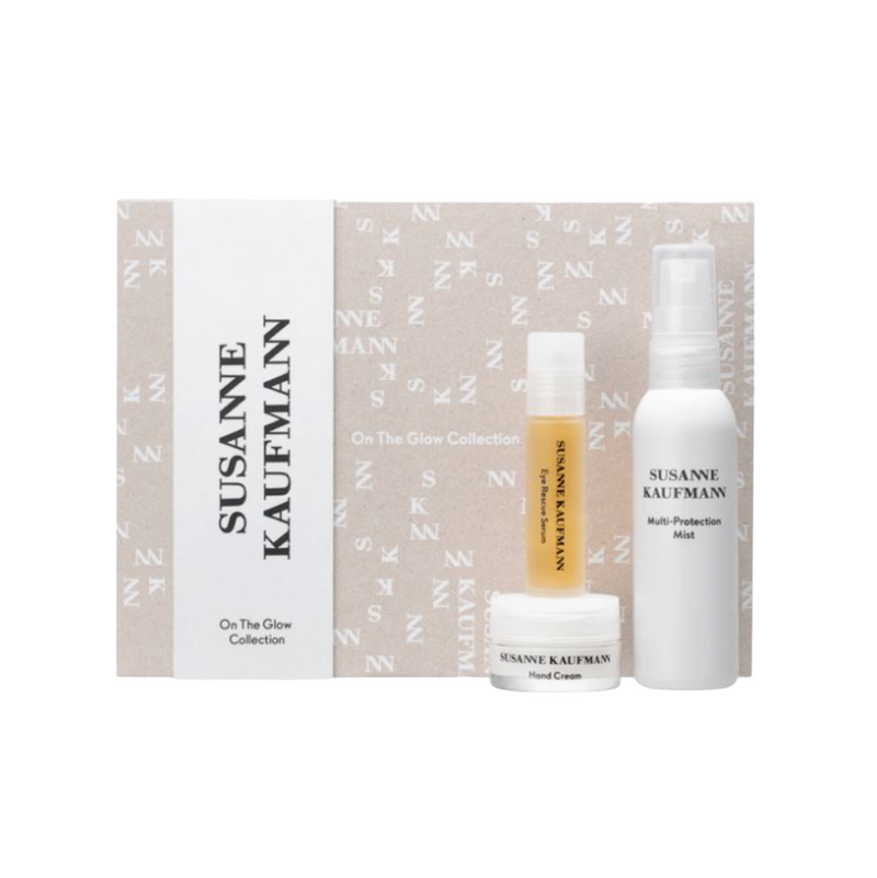 On The Glow Collection Set Susanne Kaufmann: Tonici per il viso Spray idratante senza solfati per il viso 75 ml + Cura delle mani e dei piedi Crema per le mani nutriente senza solfati 15 ml + Cura degli occhi senza parabeni Riduce gonfiori/rughe/occhiaie