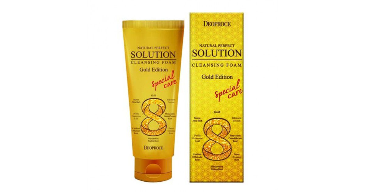 Deoproce Natural Perfect Solution Cleansing Foam Gold Edition — detergente viso all&