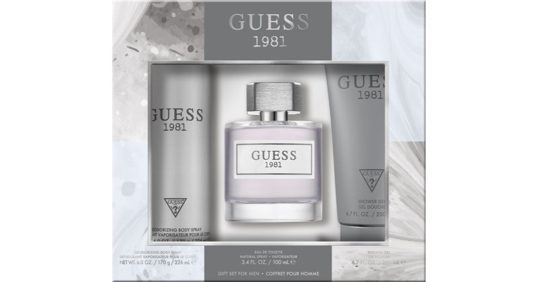 Guess Caja de regalo de 1981 para hombre. Guess 1981 Eau de Toilette 100 ml + desodorante y spray corporal 170 g + gel de ducha hombre 200 ml